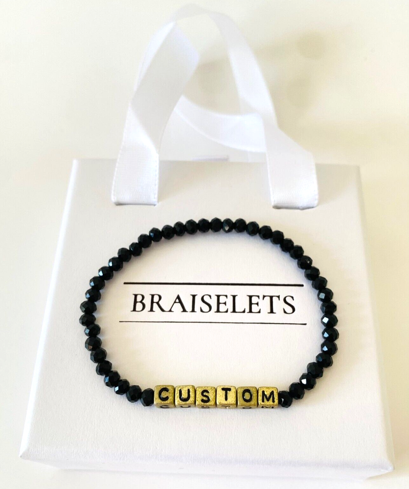 Personalized Gold Letter Name Bracelet with 4mm Black Beads for Women Dainty Jewelry-image