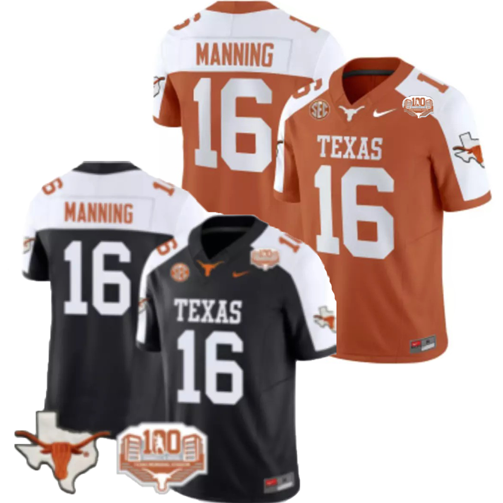 NWT Arch Manning #16 Texas Longhorns 100 Patches Men All Stitched Jersey S-3XL