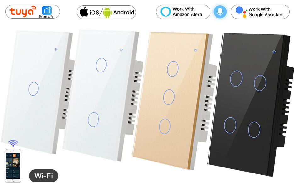 Smart WiFi Light Switch with Glass Touch Panel – Wall-Mounted Control
