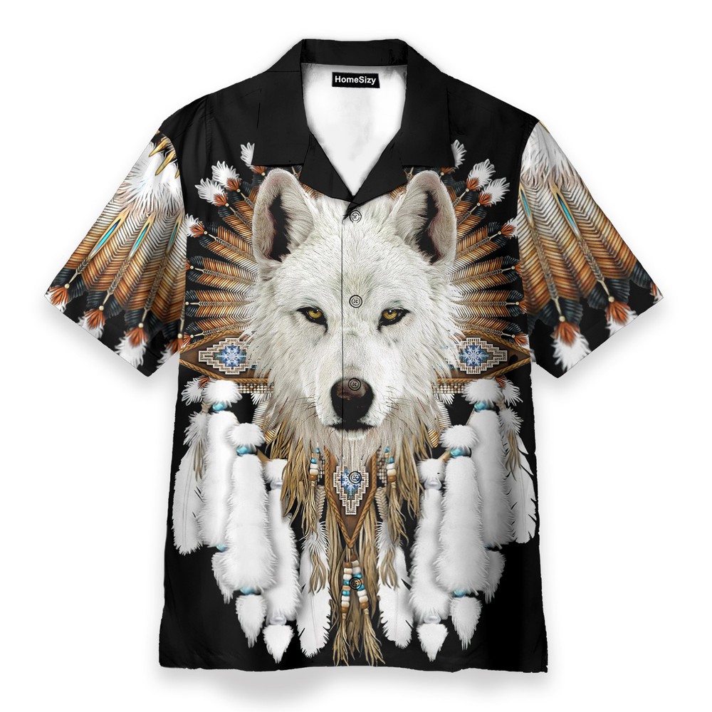 Native American White Wolf   Hawaiian Shirt