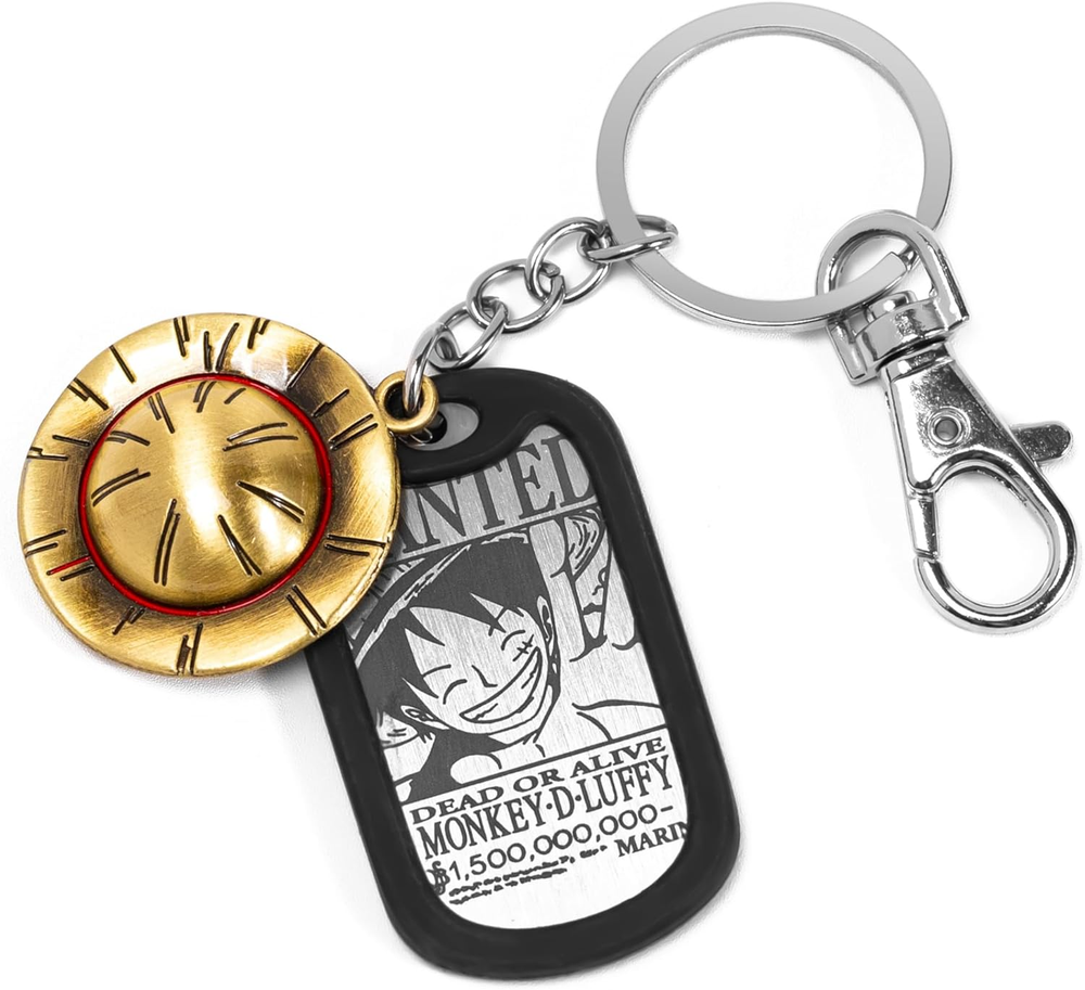One Piece Anime Keychain with Jolly Roger and Straw Hat Charm in Gift Box