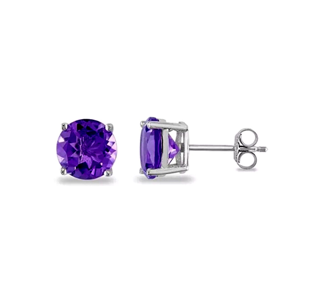 2 ct. Amethyst Stud Earrings in Solid Sterling Silver - FEBRUARY BIRTHSTONE