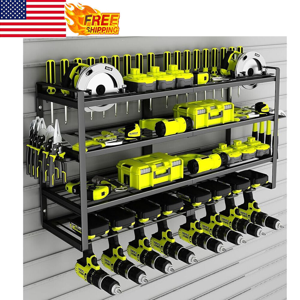 Extra Large Power Tool Organizer with 8 Drill Holders and 4-Layer High Capacity Design