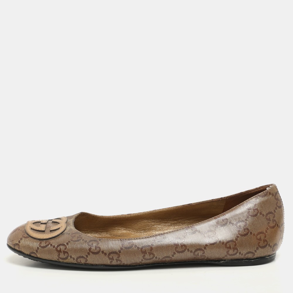 Gucci Brown GG Crystal Coated Canvas Ballet Flats Size 37 EU