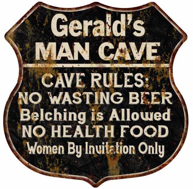 Gerald's Man Cave Rules Personalized Shield Metal Sign Gift 211110007286
