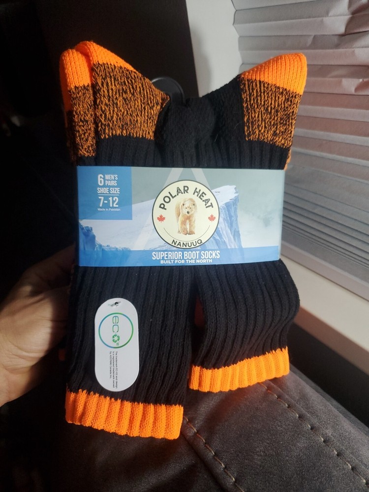 Polar Heat Nanuuq Men's Winter Cotton Boot Socks 6 Pairs