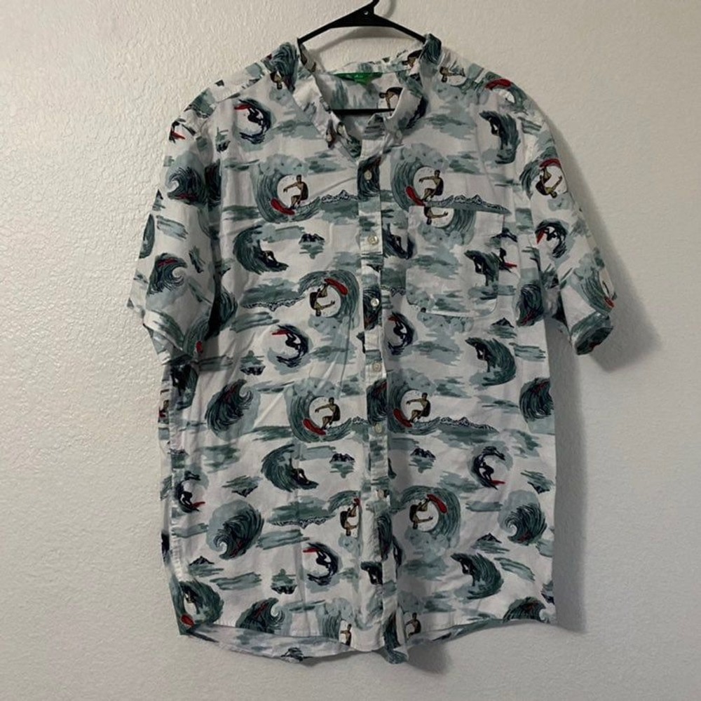Dip Surfer Riding An Ocean Wave Print Hawaiian Button Up Shirt Men's XXl