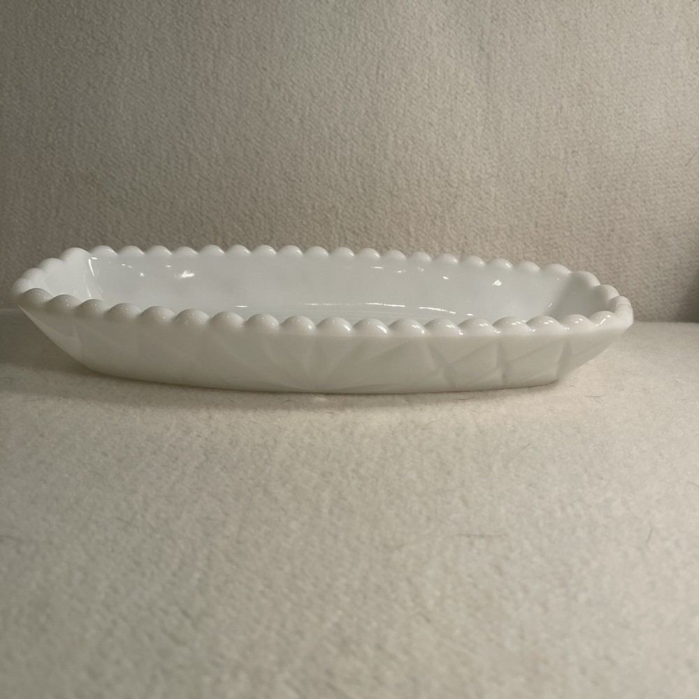 1960s Vintage Hazel Atlas Milk Glass Relish Celery Trinket Dish