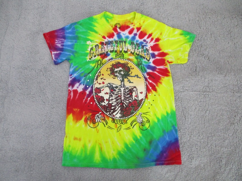 Grateful Dead T Shirt Mens Small Rose Skeleton Tie Dye Colorful Vibrant Womens
