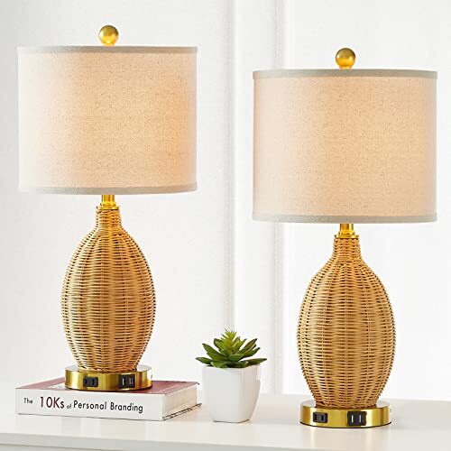 Touch Control Rattan Table Lamps, 3 Way Dimmable Bedside Lamps for Bedroom Gold