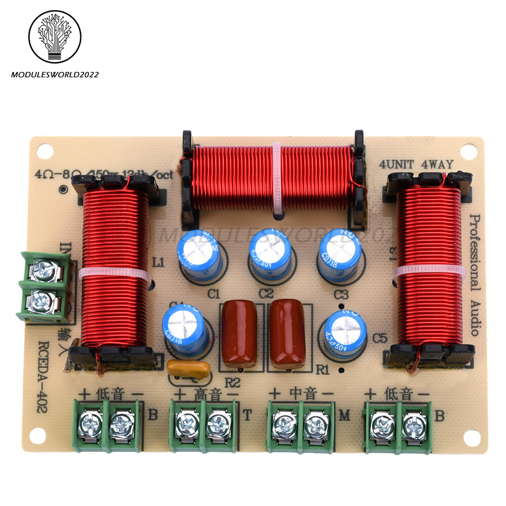200W 4-Way Treble + Midrange + Dual Bass Speaker Crossover Divider Home Theater