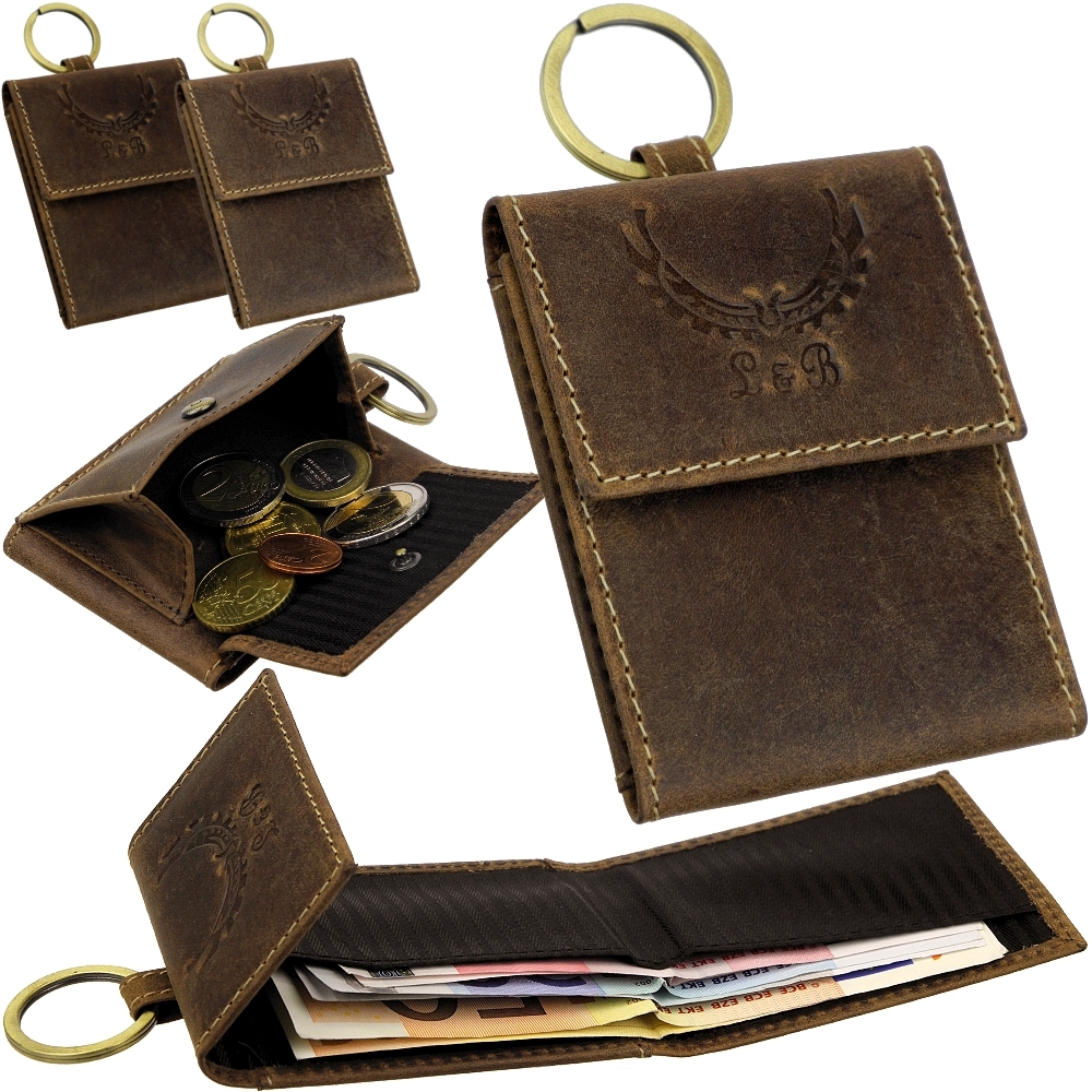Mini Leather Wallet with Detachable Car Keychain & Card Holder  