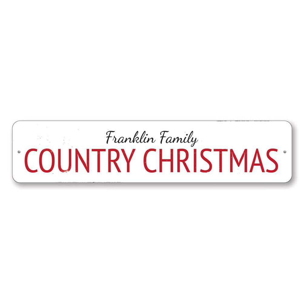 Country Christmas Sign, Custom Family Name Holiday Aluminum Metal Decor Sign