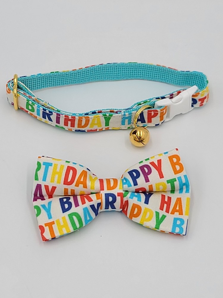 Happy Birthday Cat Collar with Adjustable Bow Tie and Bell
