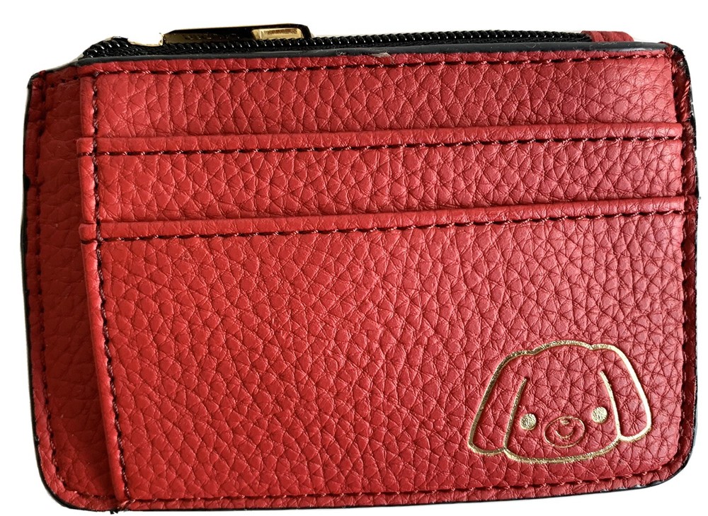 Credit Card holder with Zip Coin purse & Key Ring Faux Pebble Red Leather-image