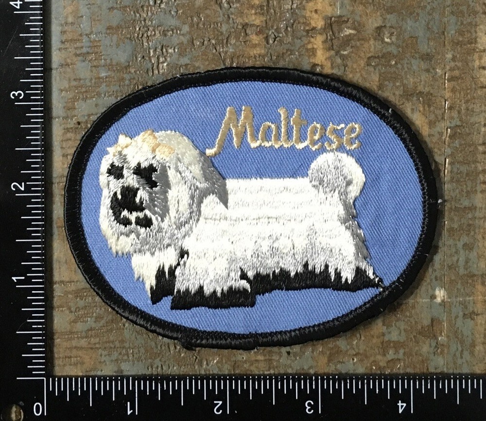 Vintage 1970s MALTESE Dog Breed Embroidered Twill Iron-On Patch