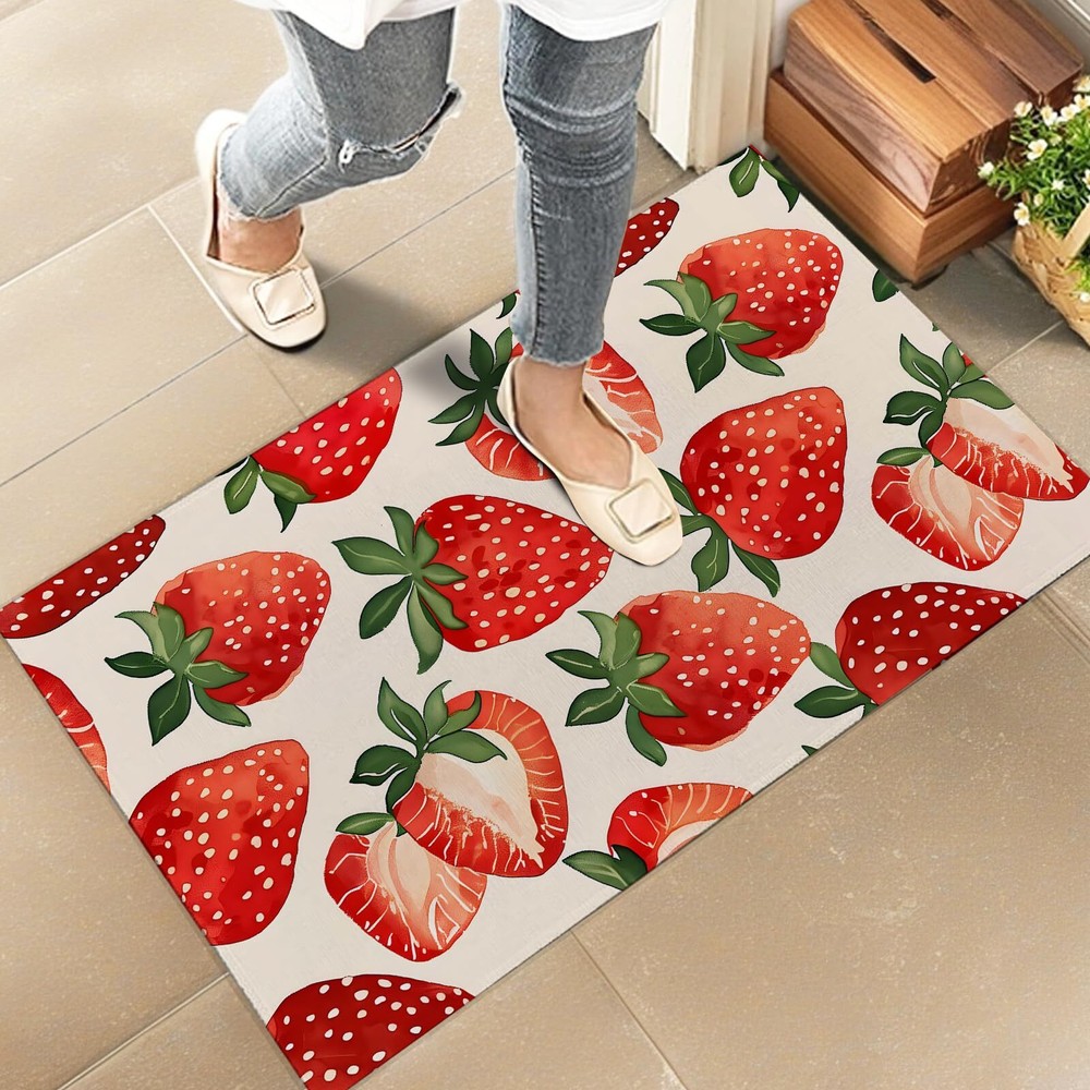 17x29.5-inch Fresh Strawberry Non-Slip Indoor Door Mat Washable Non-Woven Fabric Floor Mat