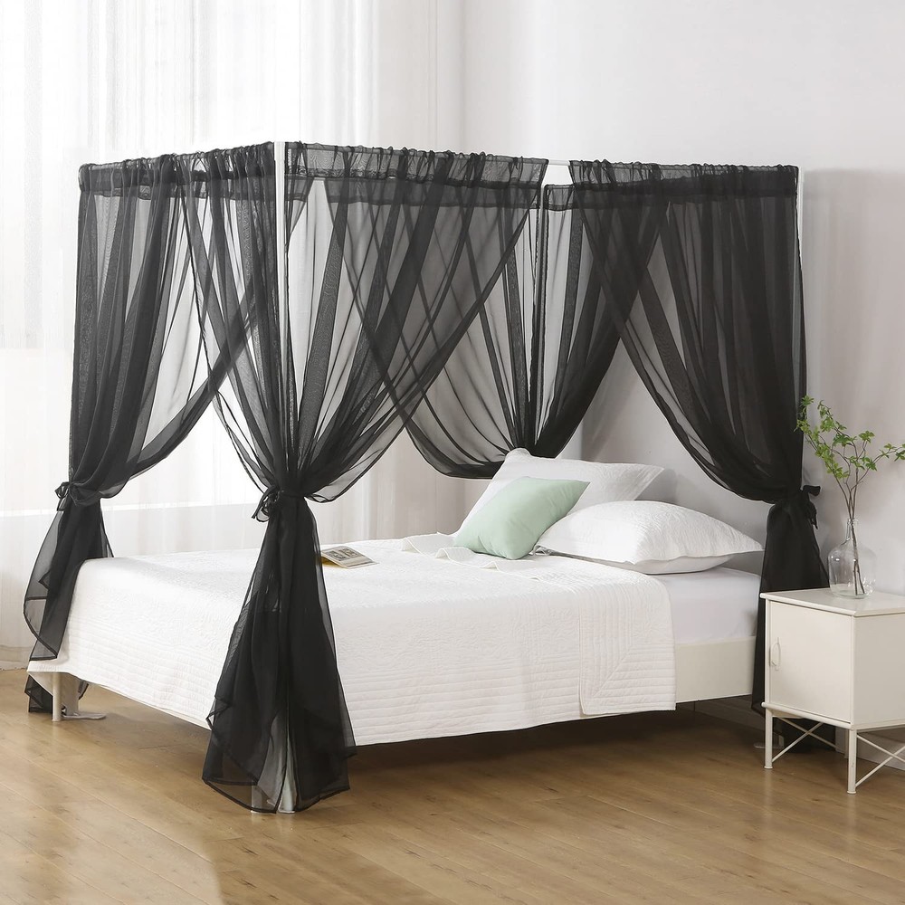 Chiffon Black Bed Canopy Queen Size, Gothic Style Girls Canopy Bed Curtains, ...