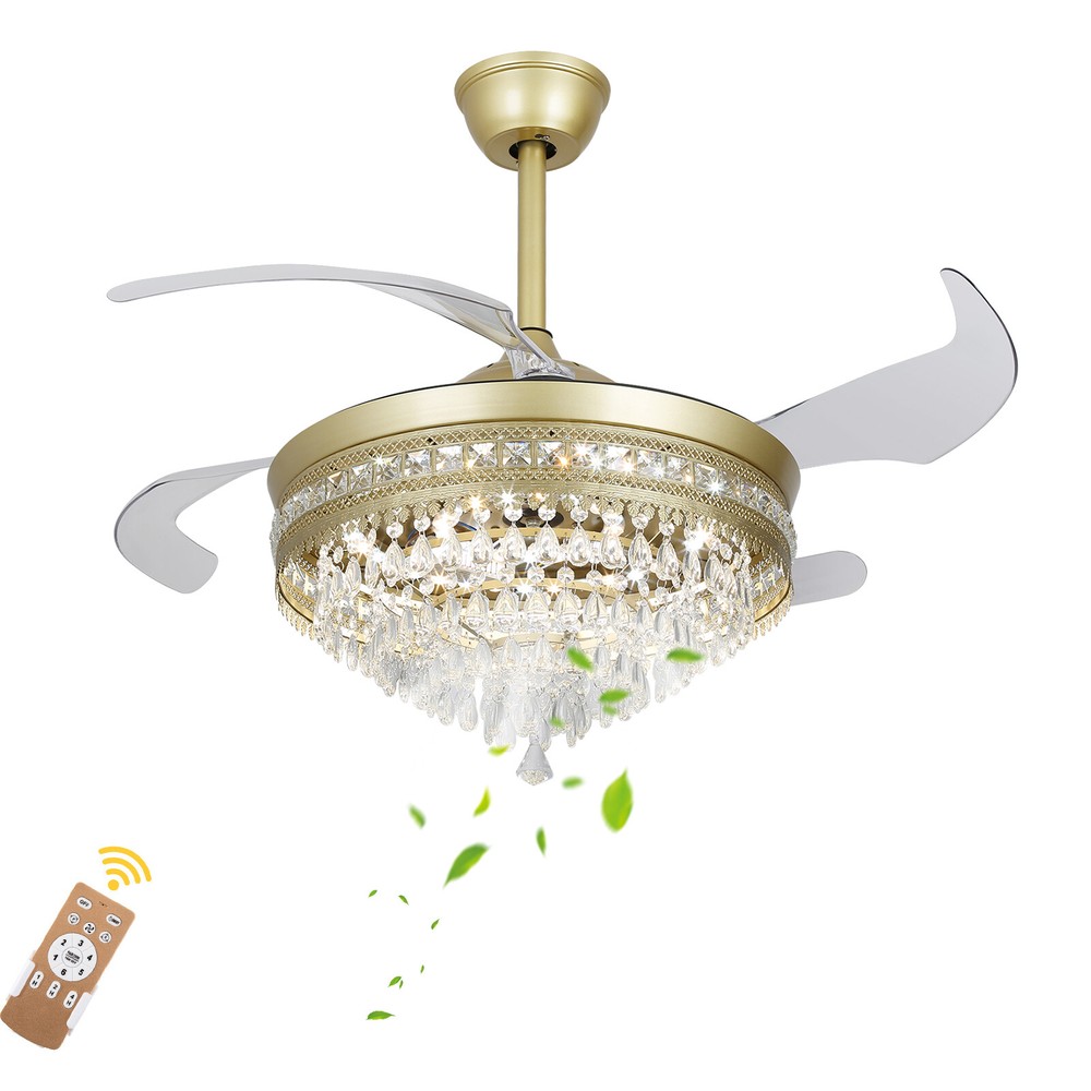 Modern Crystal LED Ceiling Fan with Remote Control Chandelier Light