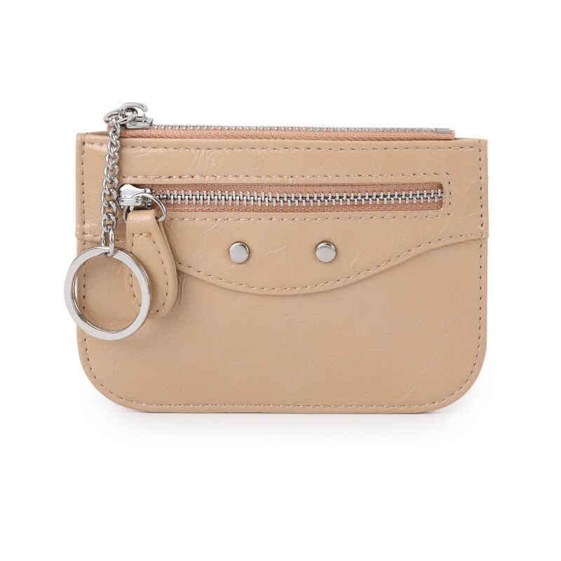 Slim Zip Credit Card Holder Wallet with Keychain for Women Girls