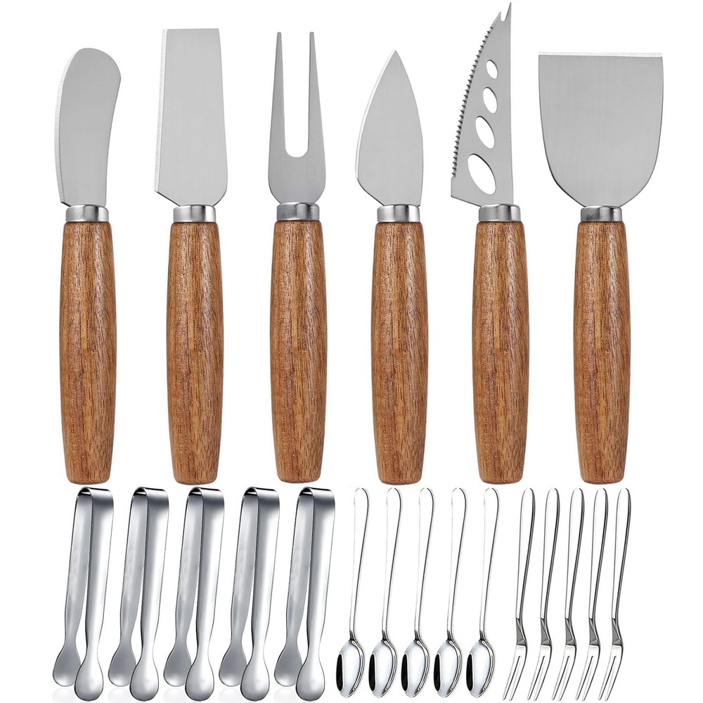 Charcuterie Board Accessories Spreader Knife with Wooden Handles Mini Tongs
