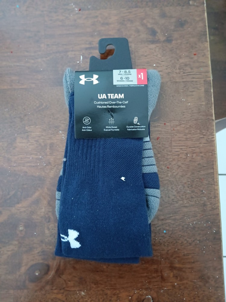 NWT Under Armour UA Team Over the Calf Socks Black Gray Sz M 7-8.5 W 6-10 1 Pair