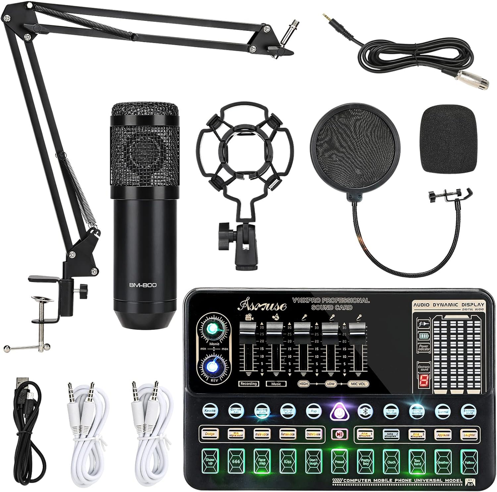 Podcast Equipment Bundle, BM800 Condenser Podcast Microphone Bundle Kit with Liv