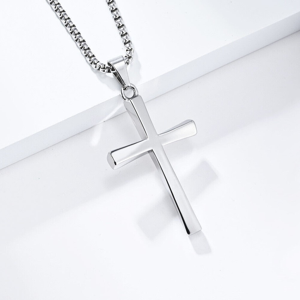 Men Women Boy Mobius Cross Necklace Stainless Steel Polished Pendant Chain Gifts