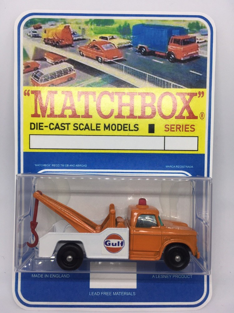 Vintage Lesney Matchbox 13 Custom Gulf Wreck Truck In Blister Pack.