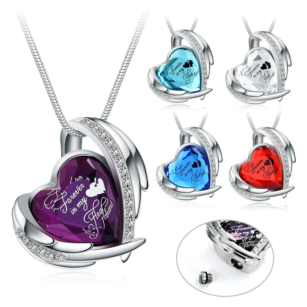 Crystal Cremation Urn Necklace for Ashes Memorial Keepsake Jewelry