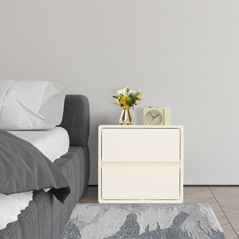 Cream White 2-Drawer Nightstand Bedside Table for Bedroom or Dorm