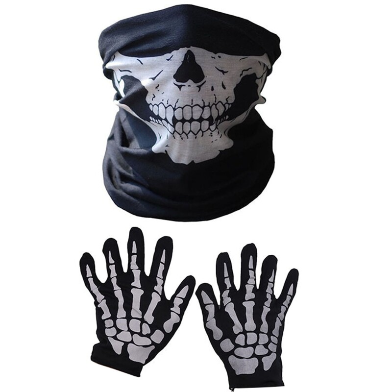 Halloween Skeleton Gloves and Skull Face Set Haunted House Bar Party