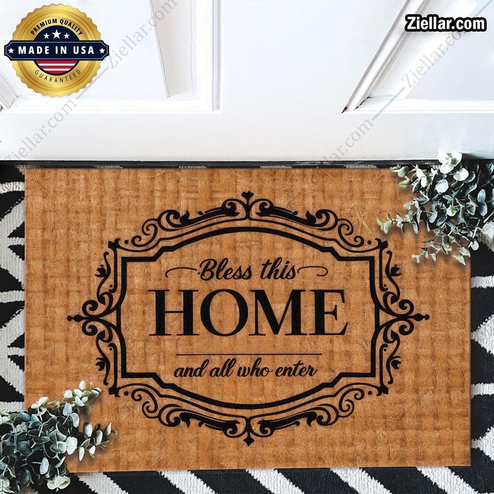 Custom Text Photo Bless This Home Doormat Elegant Black Unique Decor