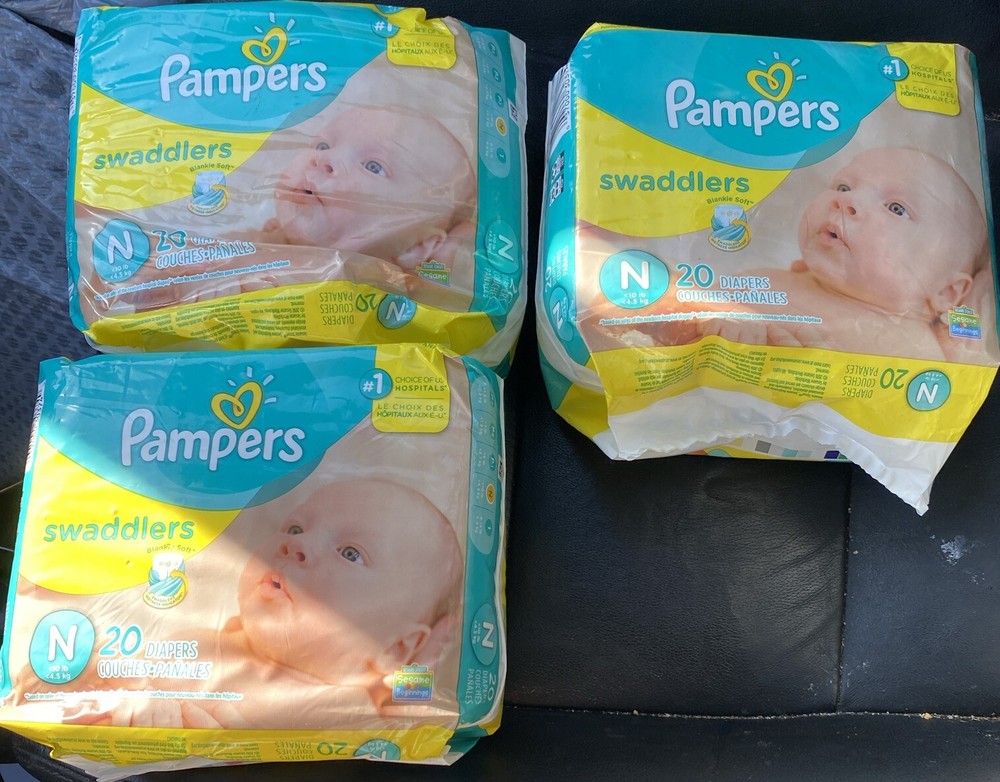 3 pk Pampers Swaddlers Diapers, Newborn 20 Count/ea Newborn (60 Total Diapers)