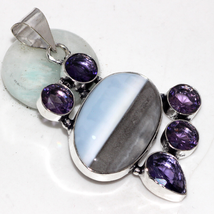 Owhyee Blue Opal Amethyst Jewellery Pendant Handmade Gemstone Size 2.4