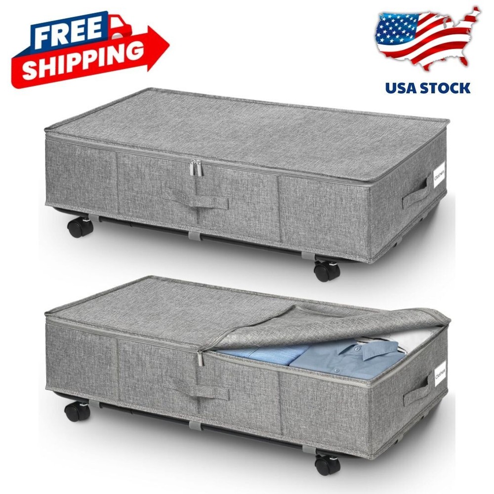 Under Bed Storage Wheels Lids 2-Pack 8.7in Tall 50L Large Organizer