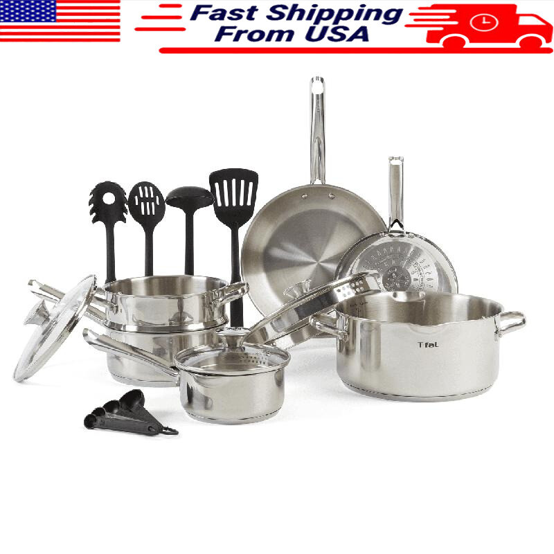 14pc Stainless Steel Cookware Set Straining Lids Pour Spouts Dishwasher Safe New