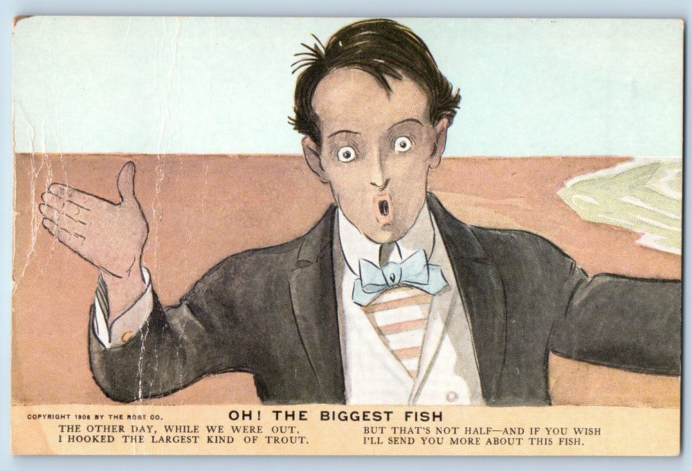 Puzzle Postcard Man Oh The Biggest Fish Installment Fishing Exaggerated #1-image
