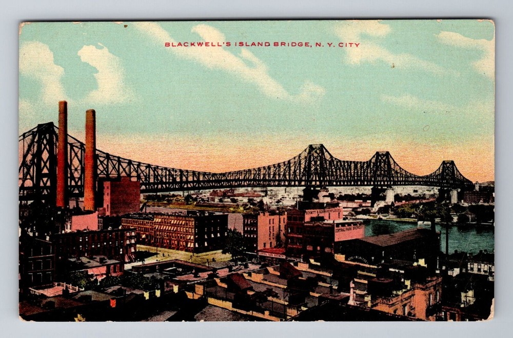New York City NY, Blackwell's Island Bridge, Souvenir, Vintage Postcard