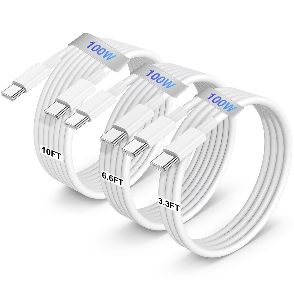 GOGAZE 100W USB C to C Fast Charging Cable 3-Pack 3.3FT 6.6FT 10FT