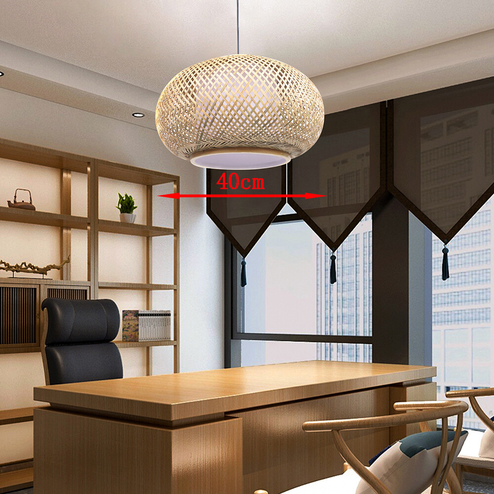 Rustic Bamboo Wicker Rattan Lantern Pendant Light Fixture Hanging Ceiling Lamp