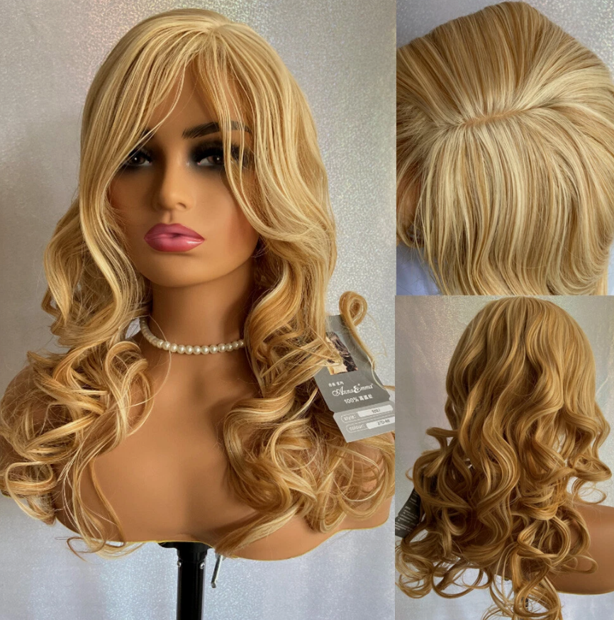 Long Curly Blonde Heat-Friendly Human Blend Wig for Women Soft Natural Look