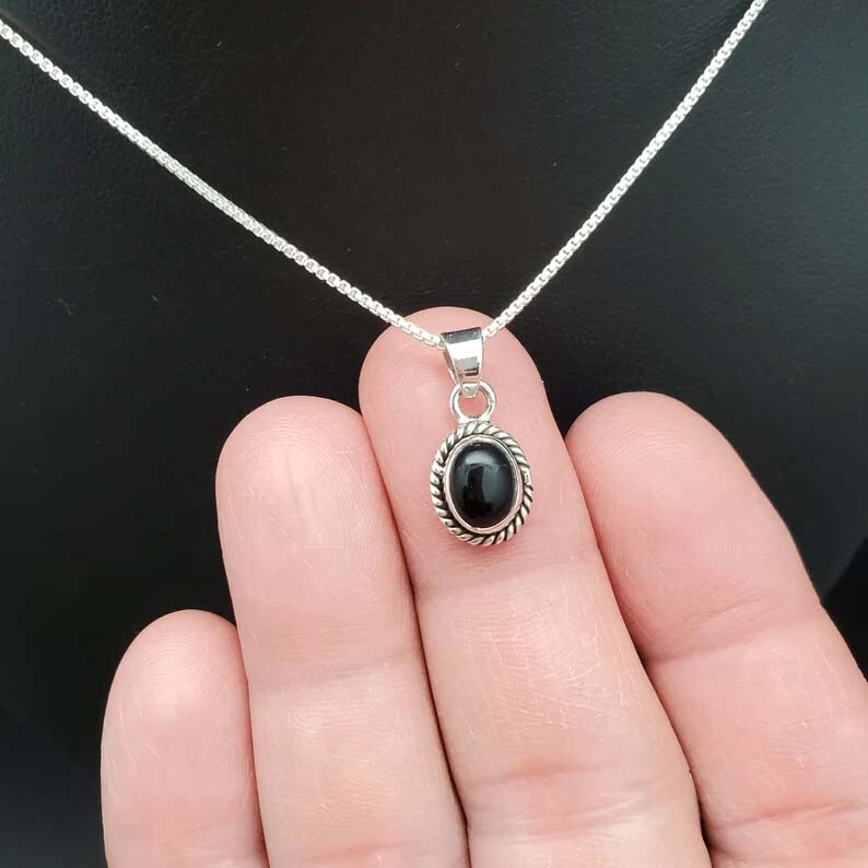 925 Sterling Silver Black Onyx Pendant Handmade Minimalist Southwestern Pendant