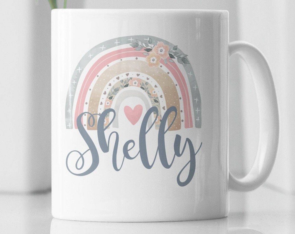 Custom Rainbow Mug Custom Name Mug Watercolor Pastel Heart Personalized Gift