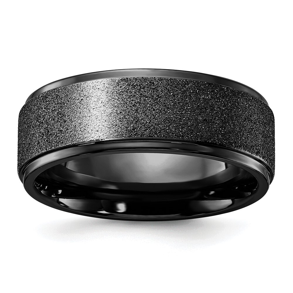 Titanium Polished Laser-cut Center Black IP-plated 8mm Band Ring Size 8