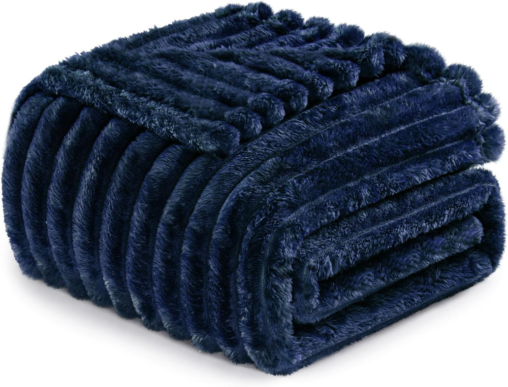 Navy Blue Fleece Throw Blanket 50x60 Inches Lightweight Cozy for All Seasons