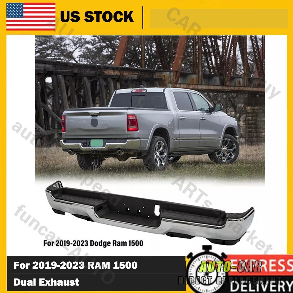 For 2019-2023 Ram 1500 Chrome Rear Bumper Assembly Dual Exhaust w/o Park Holes
