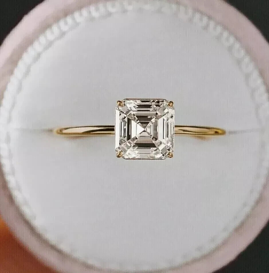 2.2Ct Asscher Cut Lab Created Diamond Solitaire Women's 14k Yellow Gold Plated