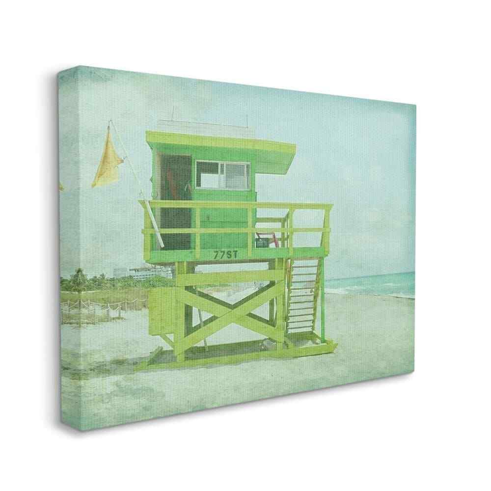 Stupell Vintage Green Lifeguard Stand Sandy Beach Photograph
