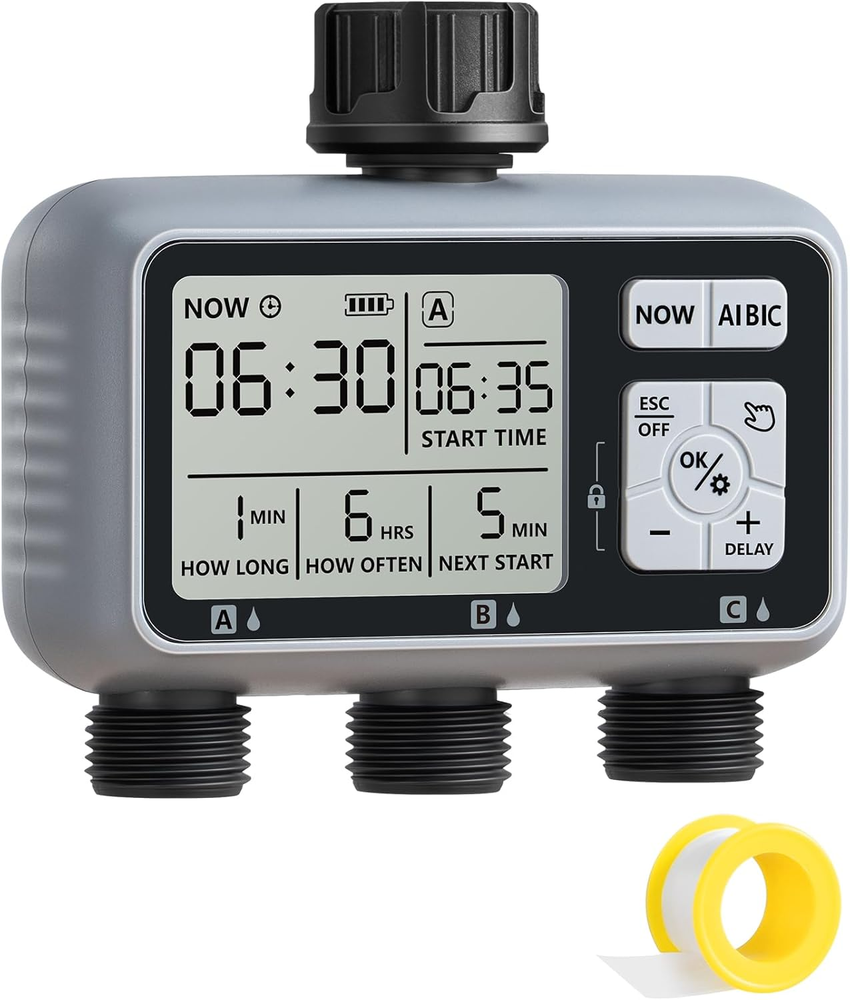 3 Zone Outdoor Sprinkler Timer with Programmable Hose Faucet Automation